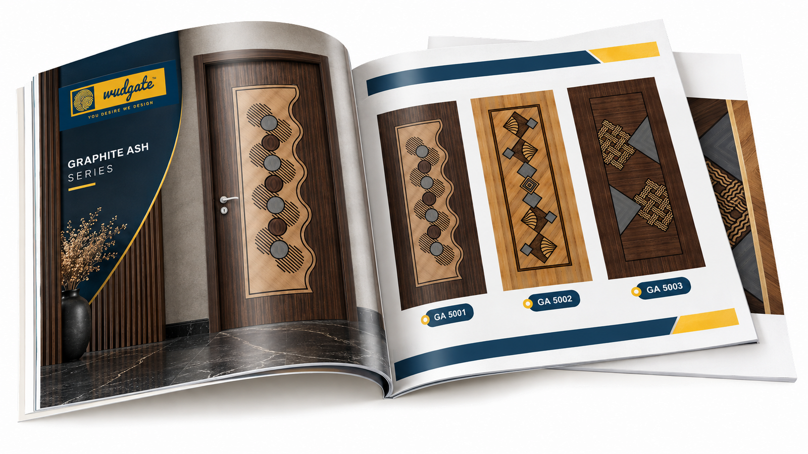 The Wudgate catalogue opened to a door collection spread